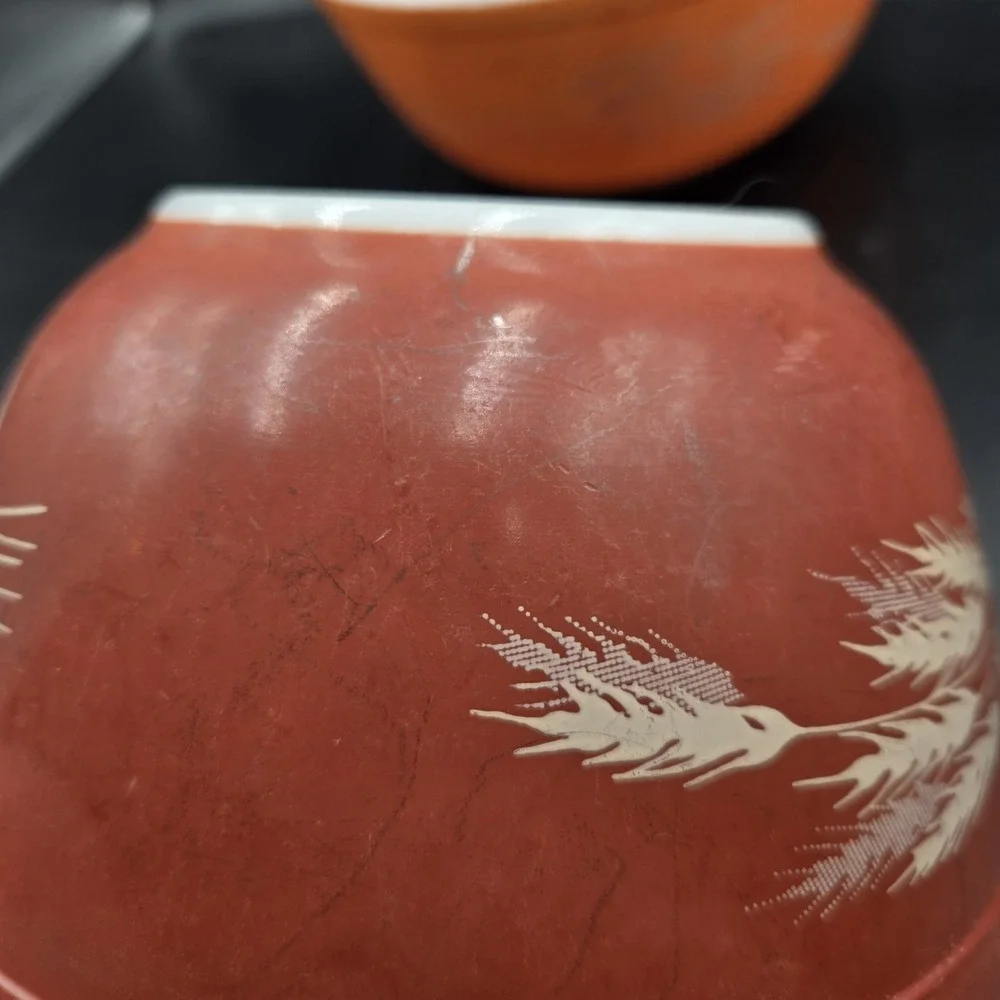 Vintage PYREX‎ Autumn Harvest Wheat 402 403 Nesting Mixing Bowls Set of 2